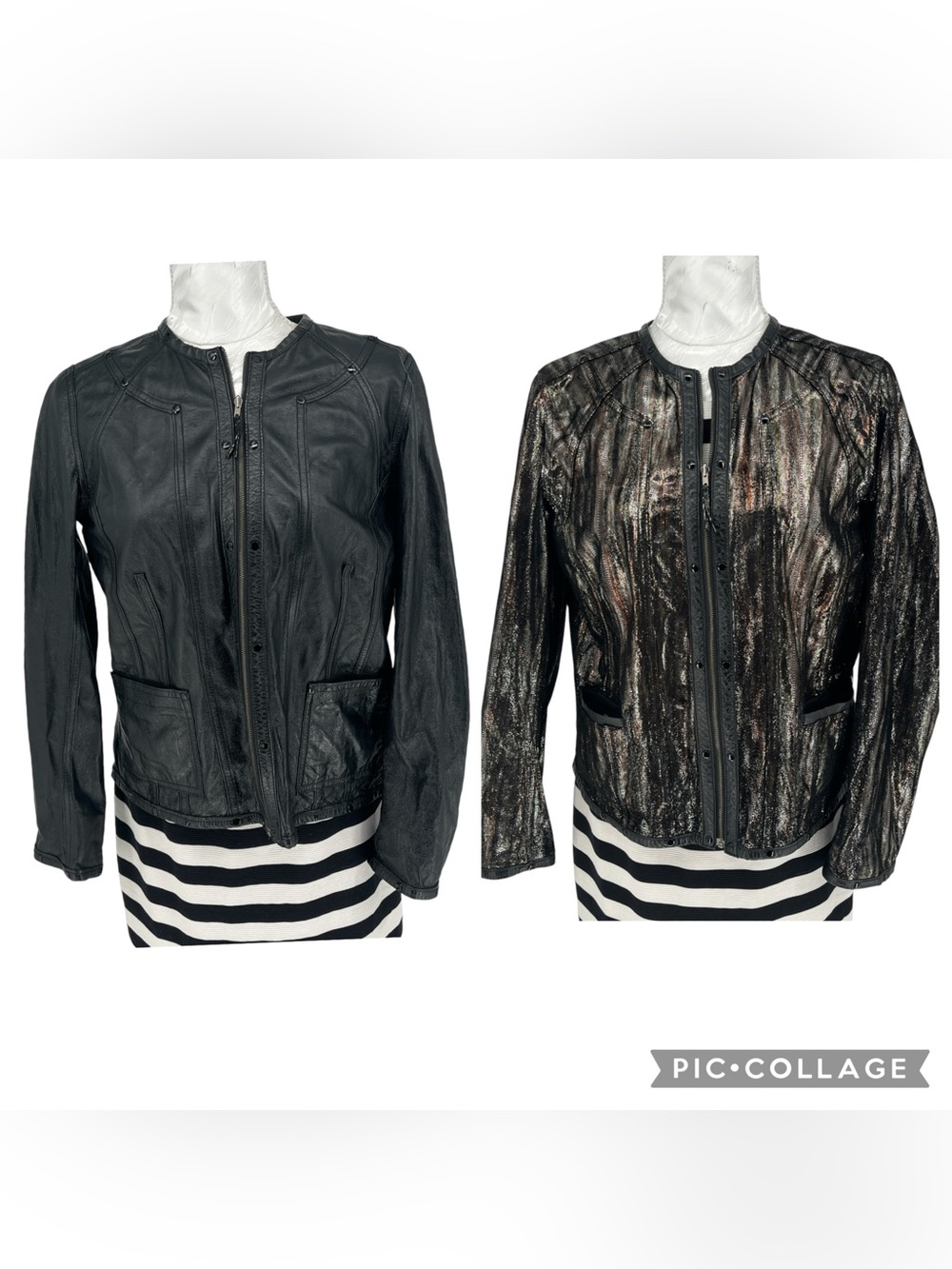 Chico's Black Reversible Metallic Snake Print Leather Jacket Sz 0 Studded